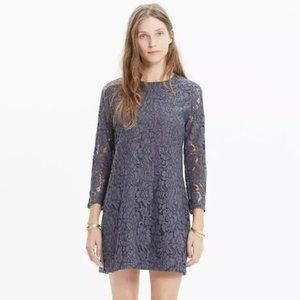 Madewell Gray Lace Long-Sleeve Shift Dress